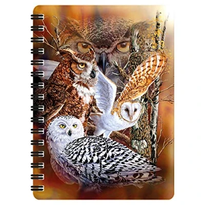 Image of 3D LiveLife Jotter Owl Woods from Deluxebase. Lenticular Wildlife A6 Spiral Notebook with Plain Recycled Paper Pages. Artwork Licensed Renowned Artist Steven Michael Gardner