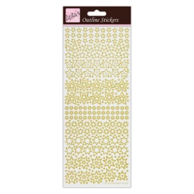 Image of Anitas Outline Stickers, Sparkling Stars, Gold on White, For Scrapbooking, Card Making, Kids Play, Homework, Art, Craft, Embelish, Decorative, Paper, Card, Glass, Metal, Plastic, Foam