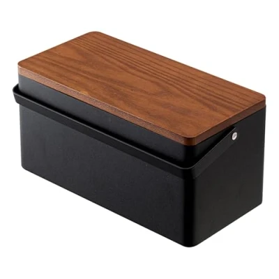 Image of YAMAZAKI 5061 Tower Sewing Box, Black, Steel/Wood/ABS Resin/Cotton/Polyester, Minimalist Design, 27 x 14 13.5 cm (L W H)