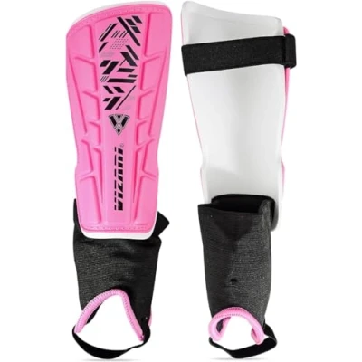 Image of Vizari Malaga Football Shin Pads Adults &amp; Kids With Superior Ankle Support Non Slip Adjustable Straps For Men and Women, Pink/Black, XX Small