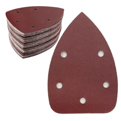 Image of Pack of 50 Sandpaper Triangle Sanders, 180 Grit 5 Hole Sanding Pads Velcro Delta Sander Sheets for Sanders 140 x 100 mm