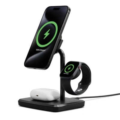 Image of Cygnett ChargeBase Qi2 3 in 1 Magnetic Wireless Charger Fast Charging for iPhone, AirPods, and Apple Watch