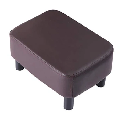 Image of YMYNY 42 cm Footstool, Rectangle Ottoman with Stable Wooden Legs, Modern PU Leather Footrest, Change Shoes Stool for Living Room, Padded Seat Bedroom, Brown HD HRF BD209