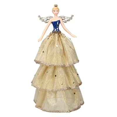 Image of Gisela Graham Cream Blue &amp; Gold Resin and Fabric 28 cm Tree Top Angel