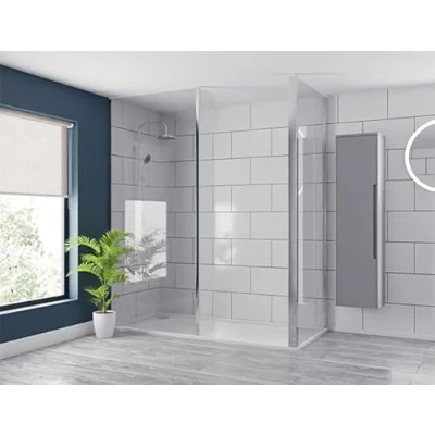 Image of Pacco 10mm Clear Glass Polished Chrome 2000mm x 250mm Walk in Fixed Return Shower Screen