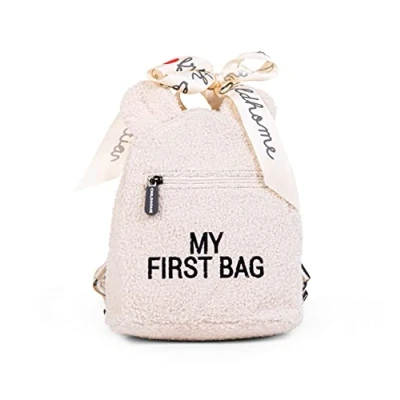 Image of CHILDHOME, Baby Backpack, School, Kindergarten, Nursery, Two Compartments, Lunchbag/Bottle Capacity, Removable Safety Buckle, Waterproof, My First Bag, Teddy Ecru