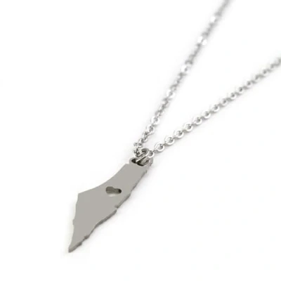 Image of Everyiod Palestine Israel Map Pendant Necklaces,Hollow Heart Shaped Engrave Hip Hop Trendy Jewelry,For Men Women Ethnic Jewelry Gifts,White,Long:50Cm