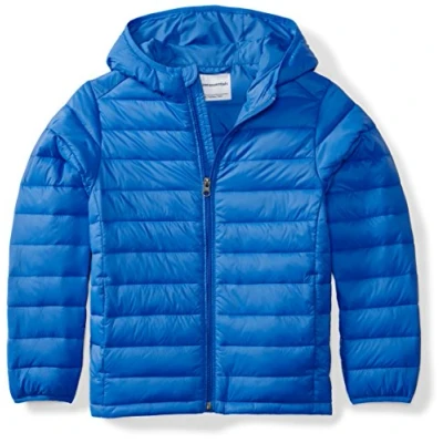 Image of Amazon Essentials Boys&#039; Lightweight Water Resistant Packable Hooded Puffer Coat, Blue, 6 7 Years
