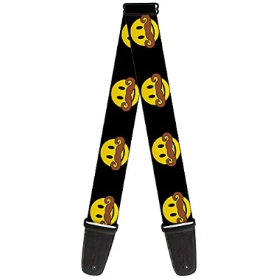 Image of Buckle Down GS W33917 &quot;Mustache Happy Face Black/Yellow/Brown&quot; Guitar Strap