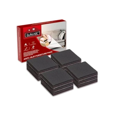 Image of BufferABC Non Slip Furniture Pads, 12pcs 50mm Feet Pad Floor Protectors Premium Square Rubber Stoppers Anti Pads for Securing and Protect Hard Floors from Scratches