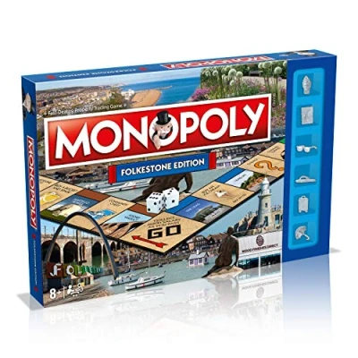 Image of Winning Moves Folkestone Regional Monopoly Board Game, Advance to The Leas, Museum or Invicta FC and trade your way success, 26 players makes a great gift for ages 8 plus