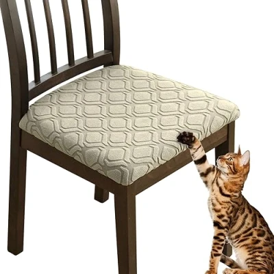 Image of KELUINA Stretch Chair Seat Covers for Dining Room,Set of 4 Newest Jacquard Protectors Slipcovers