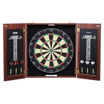 Image of VEVOR Dartboard and Cabinet Set, Ready to Play Bundle Official Size Cabinet, Steel Tip Dart Hideaway Features Easy Assembly, Complete with All Accessories, Perfect for Cricket Games