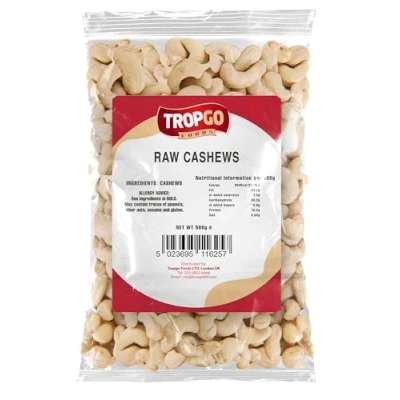 Image of Tropgo Raw Cashew Nuts Large &amp; Tasty Cashews Packed Fresh Premium Quality Nut Healthy for The Heart, High in Fibre Minerals Perfect Snacking (500g)