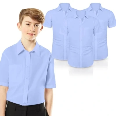 Image of ND Boys Half Sleeve School Shirt Classic Fit, Easy Iron, Soft Cotton Blend, Uniform for White (UK, Alpha, One Size, Regular, 15.5&quot; Neck Year [15 16], Sky Blue Pack 3)