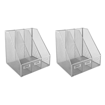 Image of OSCO Silver Wiremesh Triple Magazine Rack 2 Pack Folder Storage File Organiser 3 Sections Desk Tidy Document Holder