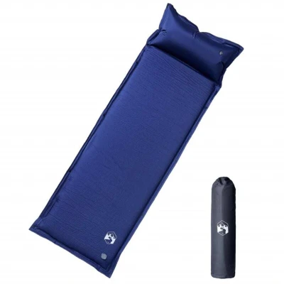 Image of vidaXL Self Inflating Camping Mattress with Pillow 1 Person Navy Blue