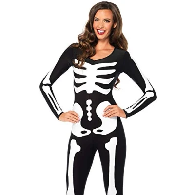 Image of Leg Avenue Skeleton Catsuit Costume (M, Black/White)