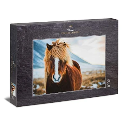 Image of Ulmer Puzzleschmiede puzzle Icelandic horse in winter: 1000 pieces jigsaw pretty puzzle: beautiful Iceland pony front of winter nature