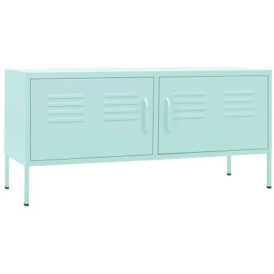 Image of vidaXL TV Cabinet, Steel Construction, Mint, Practical Design with Ample Storage, Mesh Doors, Cable Management Holes