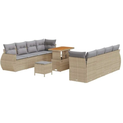Image of vidaXL 11 Piece Garden Sofa Set with Cushions Beige Poly Rattan Acacia