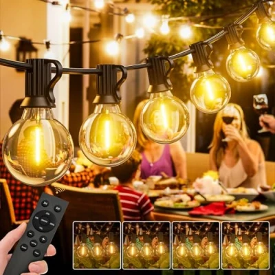 Image of LUCUHM 45M 150FT Festoon Lights Outdoor with Remote LED Garden String Mains Powered Dimmable Light Waterproof Timer for Patio Gazebo Balcony Outside