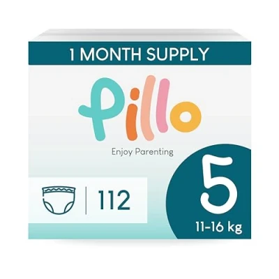 Image of Pillo Nappy Pants Size 5 Pack of 112 Pants, 4 Packs 28 Nappies Junior (11 16 kg / 24 35 lbs) Baby Pull Ups Training