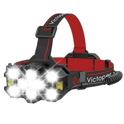 Image of Victoper Rechargeable Head Torch with Upgraded 11 LED, 25,000 Lumen Super Bright Headlamp, 12+12 Modes, Waterproof, Gesture Sensing Hands Free Light for Camping, Running, Fishing, and Hiking RED