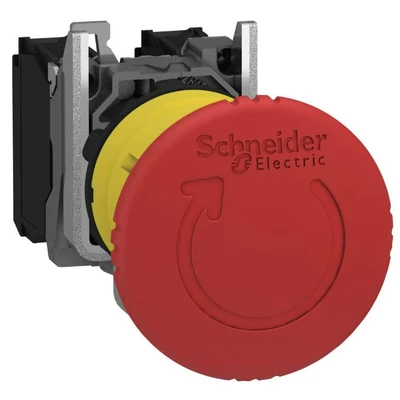 Image of Schneider Electric Harmony XB5 Emergency Stop Push Button Switch, Plastic, 40mm Mushroom, Trigger Latching Turn to Release, 1NC, 22mm Mount, XB5AS8442, Red