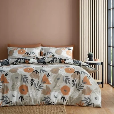 Image of Fusion Black &amp; Natural Flower Art Abstract Duvet Cover Single Bedding Size (140 x 200cm) Reversible Design (2 Colours) Easy Care Washable Brush Paint in