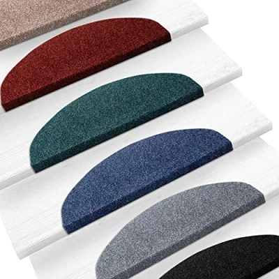 Image of casa pura Textile Stair Mats for Attractive and Safe Stairs, Set of 15 Treads Staircase Robust All Purpose (Blue)