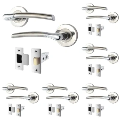 Image of EAI Internal Door Handle + Latch Set Duo Finish 6 Pairs Satin Nickel and Polished Chrome Lever on Rose Round (64mm)