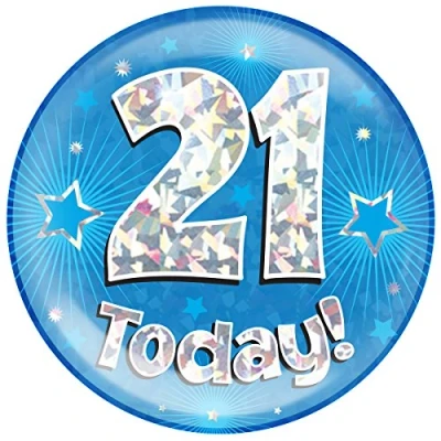 Image of OAKTREE UK 633513 6&quot; Jumbo Badge 21 Today Blue Holographic Cracked Ice