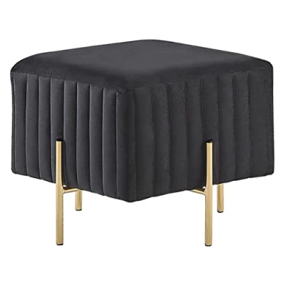 Image of Beliani Glam Velvet Accent Ottoman Footstool Gold Legs Black Dayton