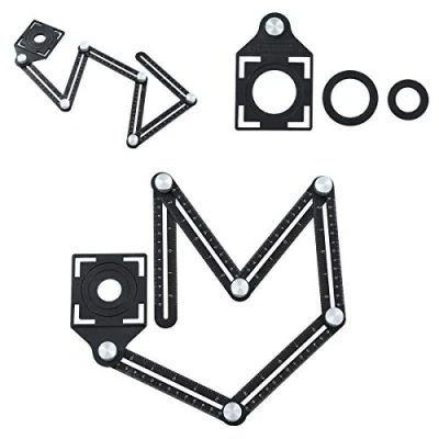 Image of TOPWAY Multi Function Angle Measuring Ruler, Aluminum Alloy Metal Template Tool with Ceramic Tile Hole Punch Locator Drill Guide for Builders, Craftsmen, Carpenters, Designers, DIY