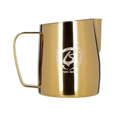Image of Barista Space Polished Silver Milk Jug Ideal for Latte Art with Precise Spout, Lightweight and Handy, Recommended by World Champions SilverGolden 450 ml