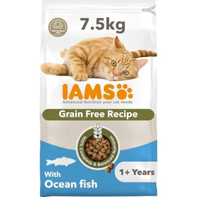 Image of IAMS Grain Free Adult Complete Dry Cat Food Ocean Fish 7.5kg Supports Strong Immune System