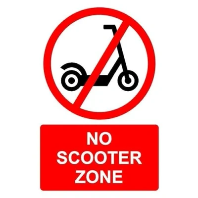 Image of No scooter zone safety sign 1mm flexible Plastic (300mm x 200mm)