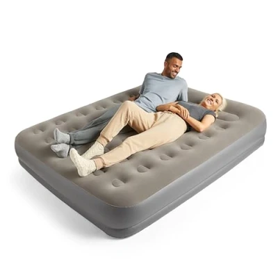 Image of Silentnight King Air Bed with Built in Electric Pump Raised Flocked Inflatable Blow Up Camping Airbed Soft Touch Top, Fast Inflation and Storage Bag Portable Mattress for Guest Rooms