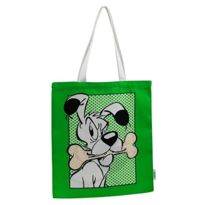 Image of Puckator Idefix (Dogmatix) Asterix Zip Up Reusable Tote Shopping Bag Canvas Cotton Bags Eco Gifts for Women and Men Cloth Fabric Foldable