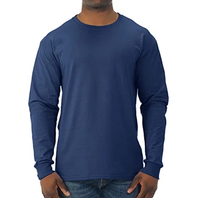 Image of Jerzees Men&#039;s Dri Power Cotton Blend Long Sleeve Tees, Moisture Wicking, Odor Protection, UPF 30+, Sizes S 3x, Navy, XXL