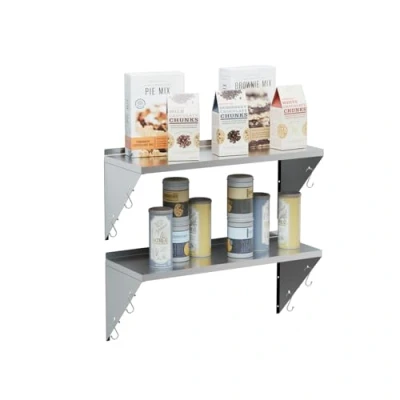 Image of TAIMIKO Stainless Steel Wall Shelf Commercial Kitchen Shelves Catering Bathroom Shower Corrosion Resistant Mount Brackets With 5 Hooks (80x30cm, 2PCS)