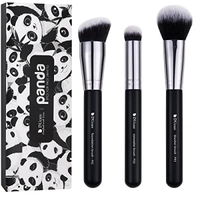 Image of DUcare 3 pcs Face Makeup Brushes Set Necessary Professionally Foundation, Concealer, Blusher Brush Kit Soft Dense Hair for Blending Liquid Cream Buffing Tapered Concealer Contour (black)