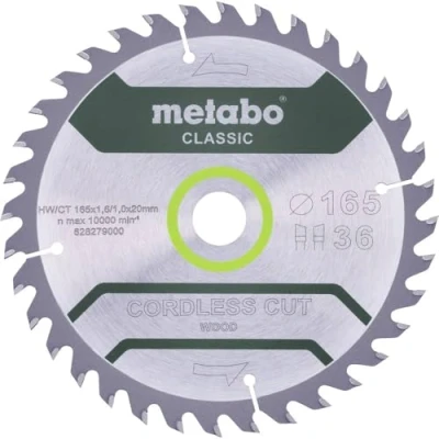 Image of Metabo 628279000 Cordless Cut Wood Classic Saw Blade 165 x 1.6/1.0 20 Z36 WZ 15
