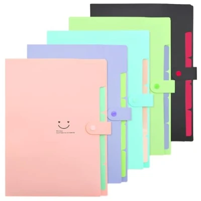 Image of Nordun 5 Pack Expanding File Folders/Accordion Document Organiser with Labels, Letter A4 Paper Plastic Wallet Folder Snap Button,5 Pockets Expandable Jackets for School Office Home