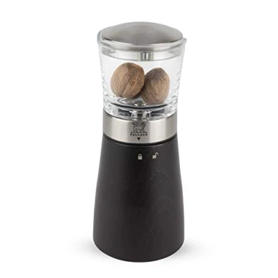 Image of Peugeot Madras Manual Nutmeg Mill Stainless Steel, Acrylic &amp; Beechwood, Chocolate 15 cm
