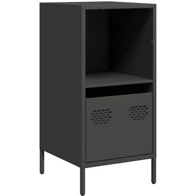 Image of vidaXL Sideboard Black Cold Rolled Steel 35x39x73.5 cm Modern Storage Cabinet with Drawer &amp; Shelf for Office, Bedroom, Living Room, Hallway