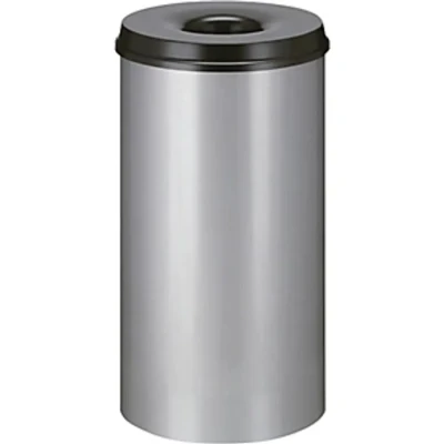 Image of VEPA BINS Waste Paper Bin Self Extinguishing Capacity 50 L, Hx625 X 335mm, Body Aluminium Silver/Extinguishing Lid Black