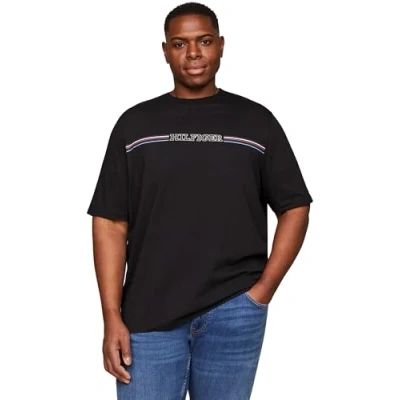 Image of Tommy Hilfiger Stripe Chest Print Tshirt, Men&#039;s, Size: XXL, Black