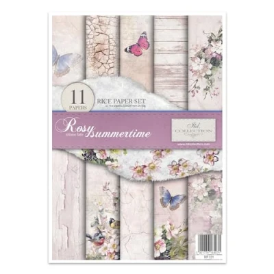 Image of ITD Collection Rice Paper Creative Set, A4, for Decoupage, Sheets 29.7 x 21 cm, Multi Coloured (Rosy Summertime)